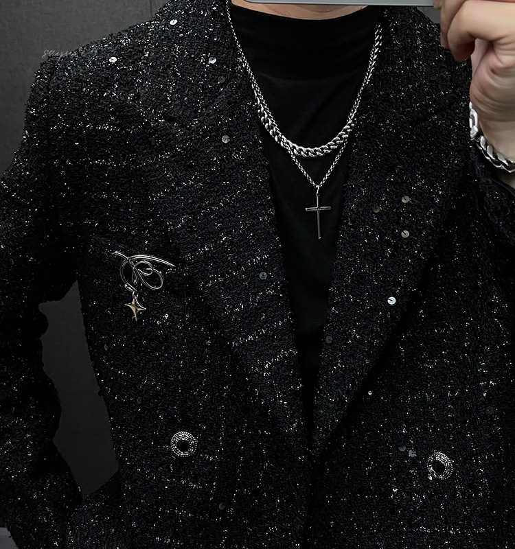 メンズ ツイード ジャケット スーツ スパンコール