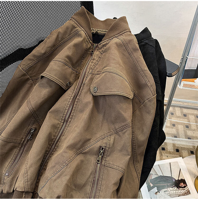 コーデュロイジャケット ユーズド加工 レトロブルゾン 2色 韓国