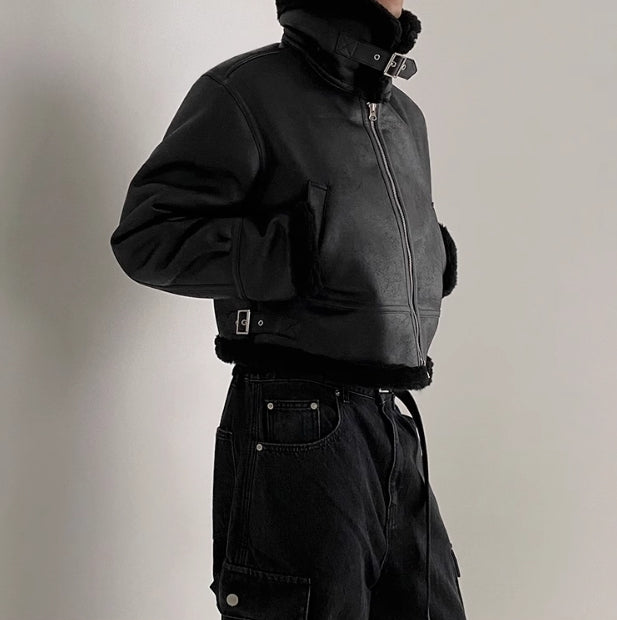 裏ボア レザー ブルゾン 2色 ライダース パイピング cr2037