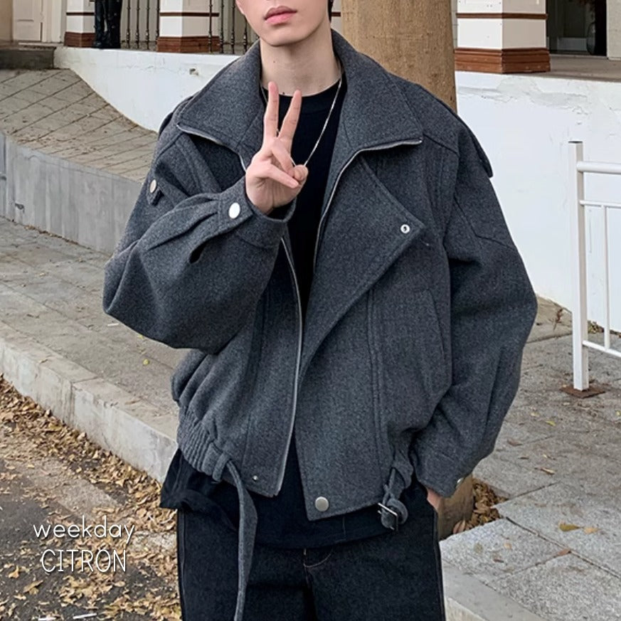 スタンドカラー ジップ ジャケット 2色 ショートブルゾン cr7457