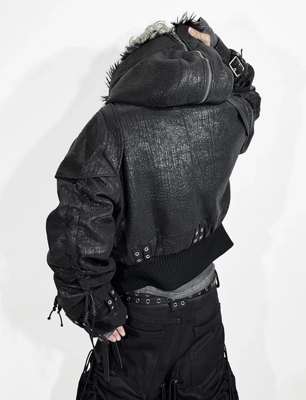 国内未入荷 ATA NOTHINGNESS - Fur Hooded Leather Jacket