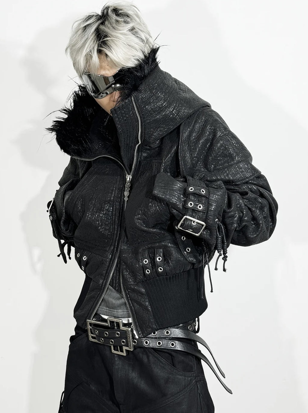 国内未入荷 ATA NOTHINGNESS - Fur Hooded Leather Jacket