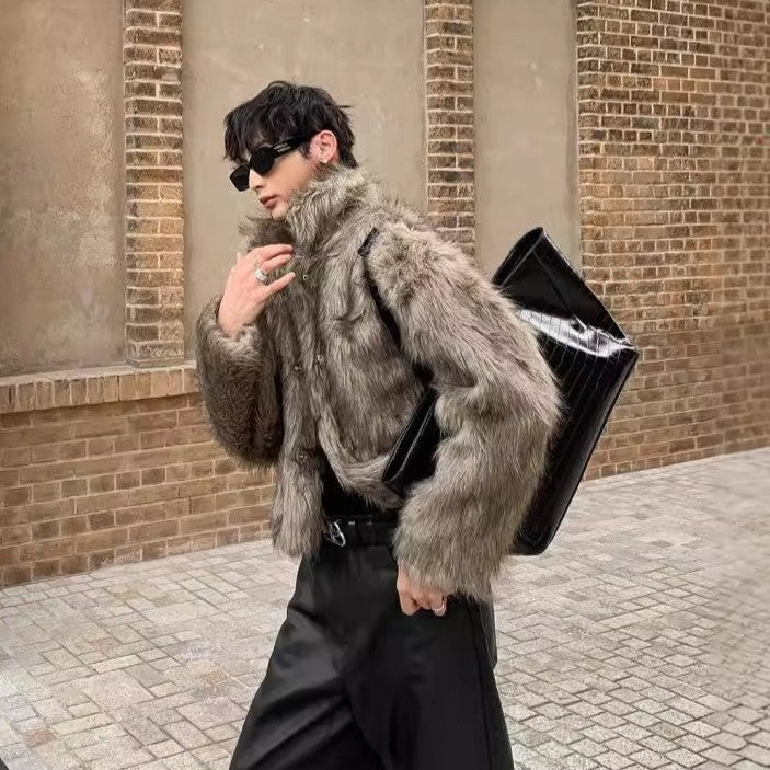 メンズ ファー コート ショート丈 ジャケット エレガント 韓国