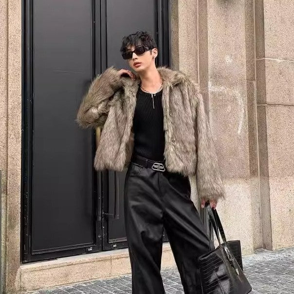 メンズ ファー コート ショート丈 ジャケット エレガント 韓国