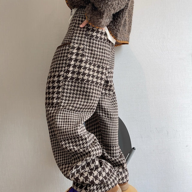 パンツ 千鳥格子柄 ブラウン 暖かい ゆったり ボトムス メンズ