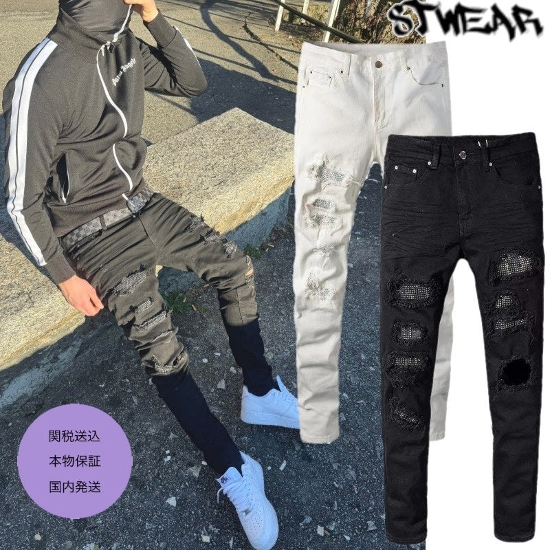 ☆関税/送料込み☆【stwear】UKドリル クリスタルジーンズ