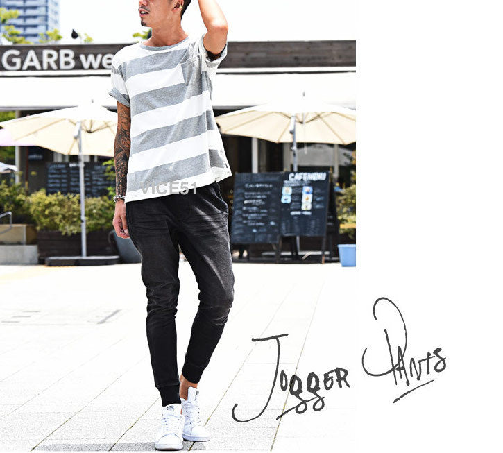 【国内発送】全4色 スウェット デニム ジョガー パンツ