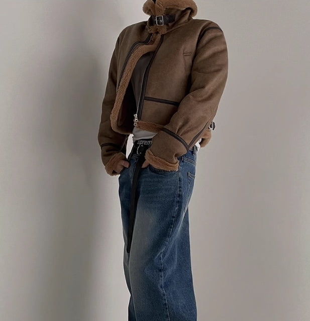 裏ボア レザー ブルゾン 2色 ライダース パイピング cr2037