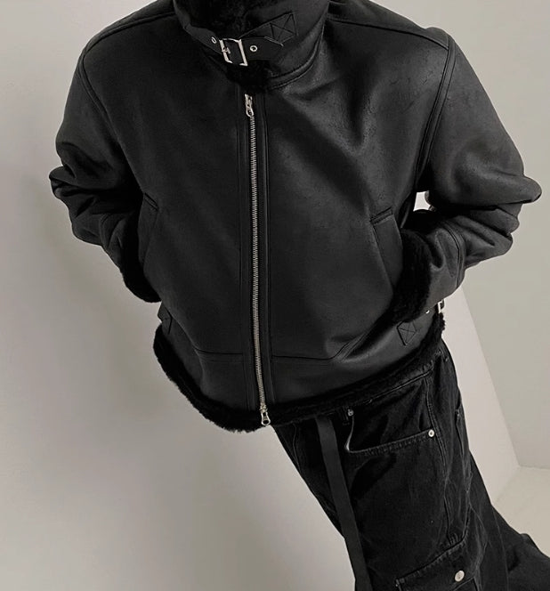 裏ボア レザー ブルゾン 2色 ライダース パイピング cr2037