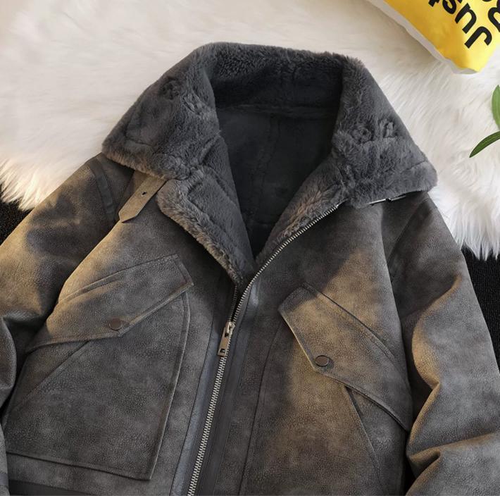 裏ボア レザージャケット グレー フライトジャケット 韓国 n4392