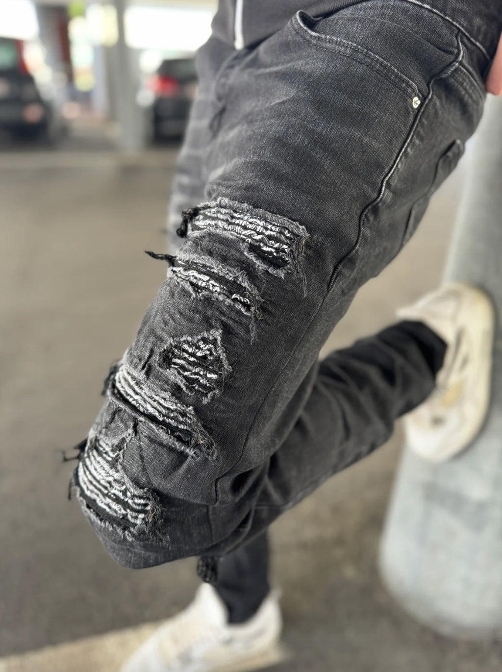 【STWEAR】大人気♪ UKドリル BLACK BANDANA ダメージジーンズ