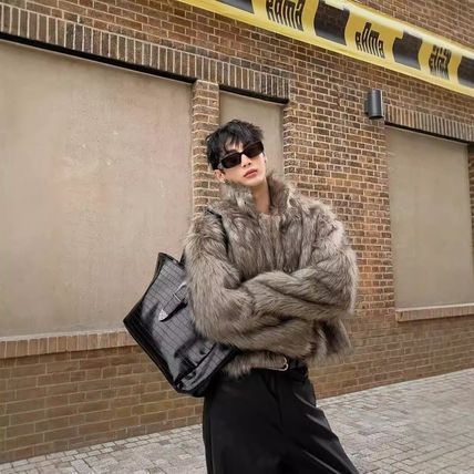 エコファー コート ショート丈 メンズ ジャケット ユニセックス