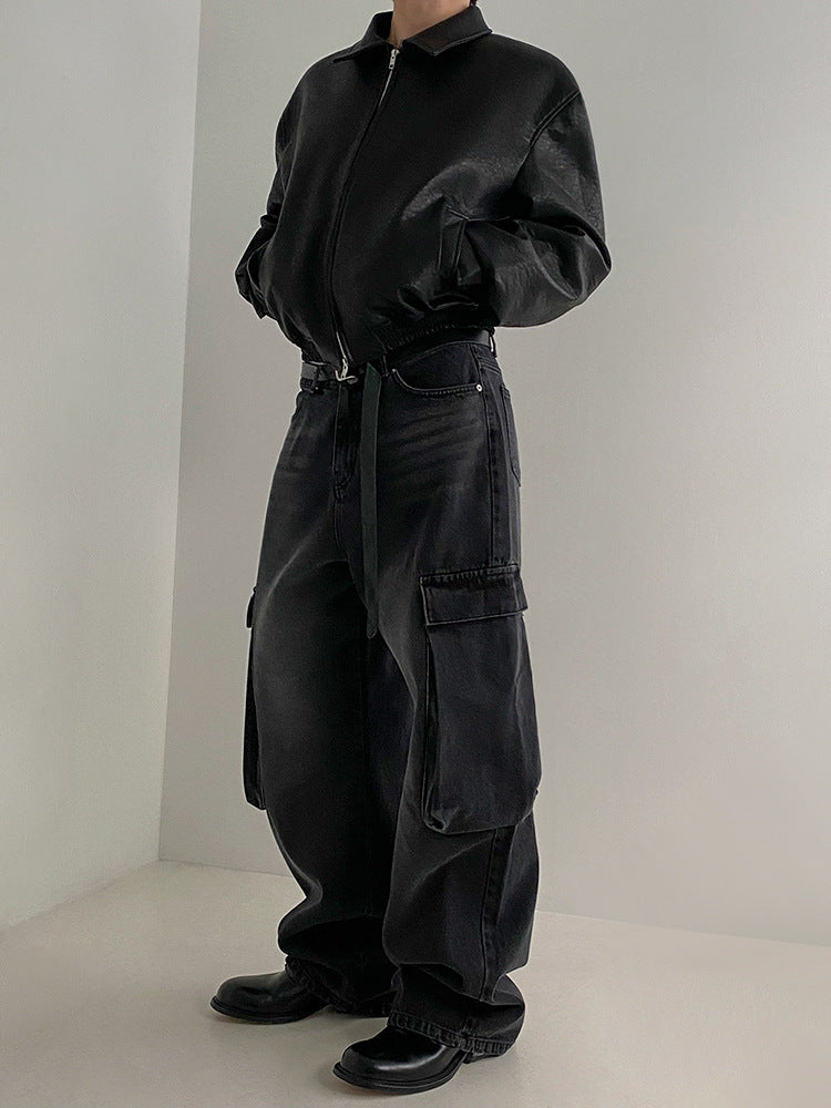 ショート レザー ジャケット 韓国 ブルゾン 秋冬 2色 hr6310