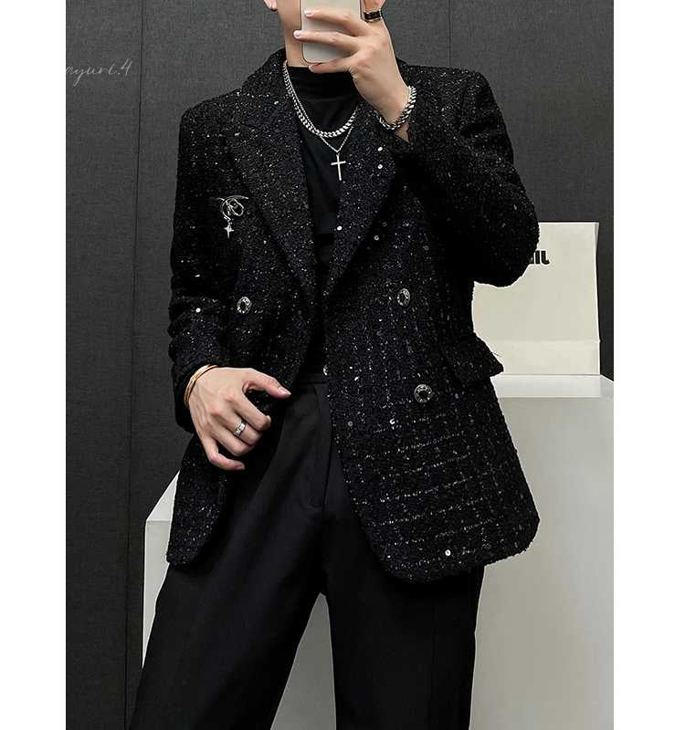 メンズ ツイード ジャケット スーツ スパンコール
