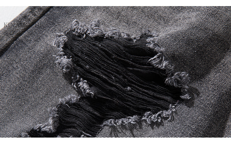 ワイドパンツ ダメージデニム ハイウエスト ルーズ 韓国