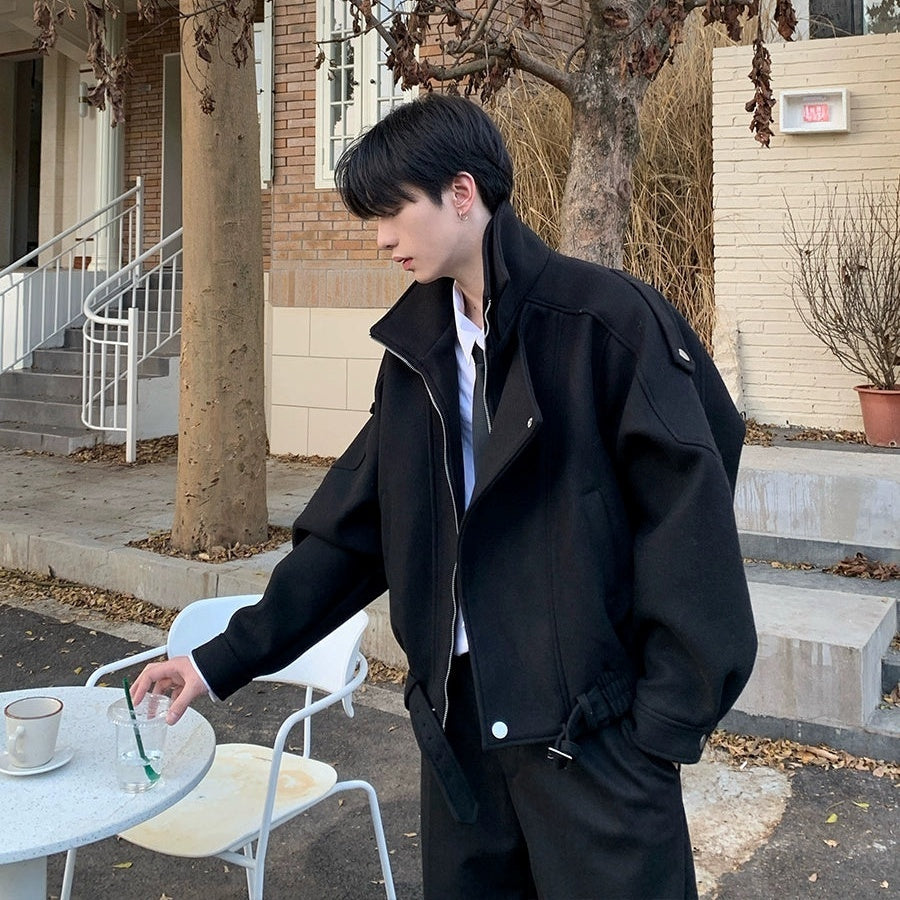 スタンドカラー ジップ ジャケット 2色 ショートブルゾン cr7457