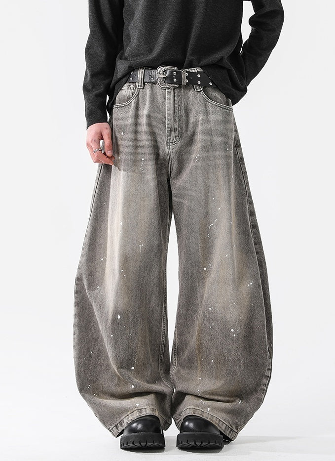 ダメージ加工 バルーン デニム ワイドパンツ メンズ 韓国 hr7881
