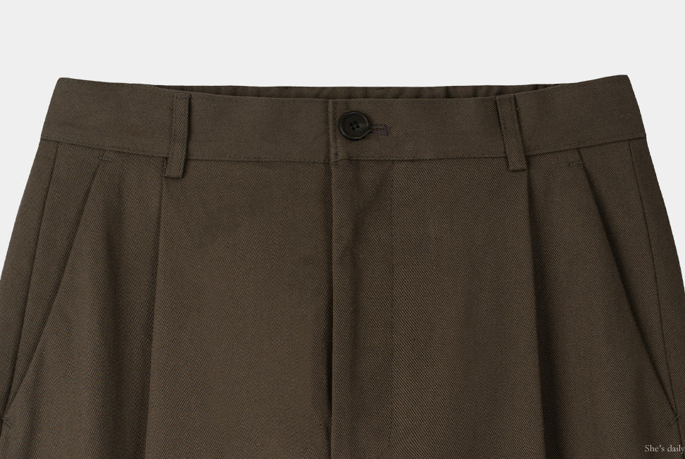 【LOOKPLE】Back Banding Cotton One Tuck Wide Pants ★