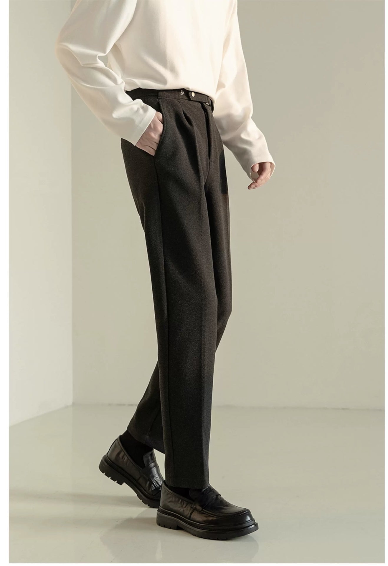 メンズ無地ラシャスラックスロングパンツ秋冬おしゃれ