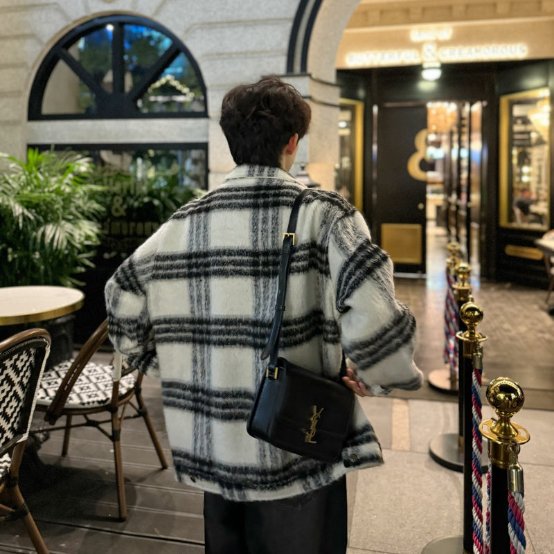 モヘアタッチ チェック ブルゾン ジップアップ アウター nr2561