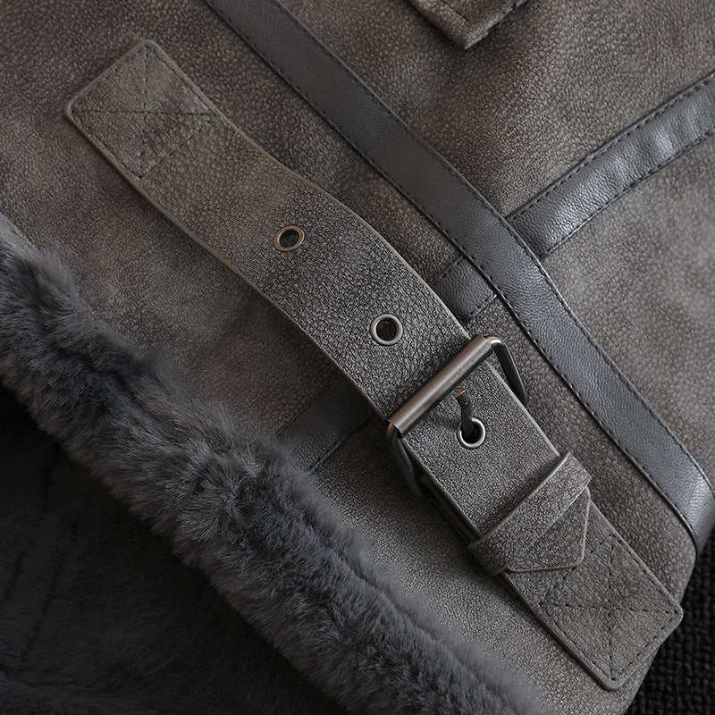 裏ボア レザージャケット グレー フライトジャケット 韓国 n4392