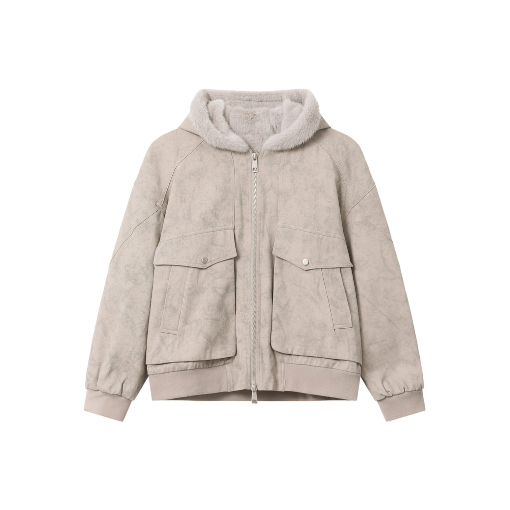 裏ファー フード ジャケット ショート丈 ユニセックス 春 nr8003