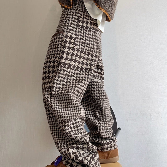 パンツ 千鳥格子柄 ブラウン 暖かい ゆったり ボトムス メンズ