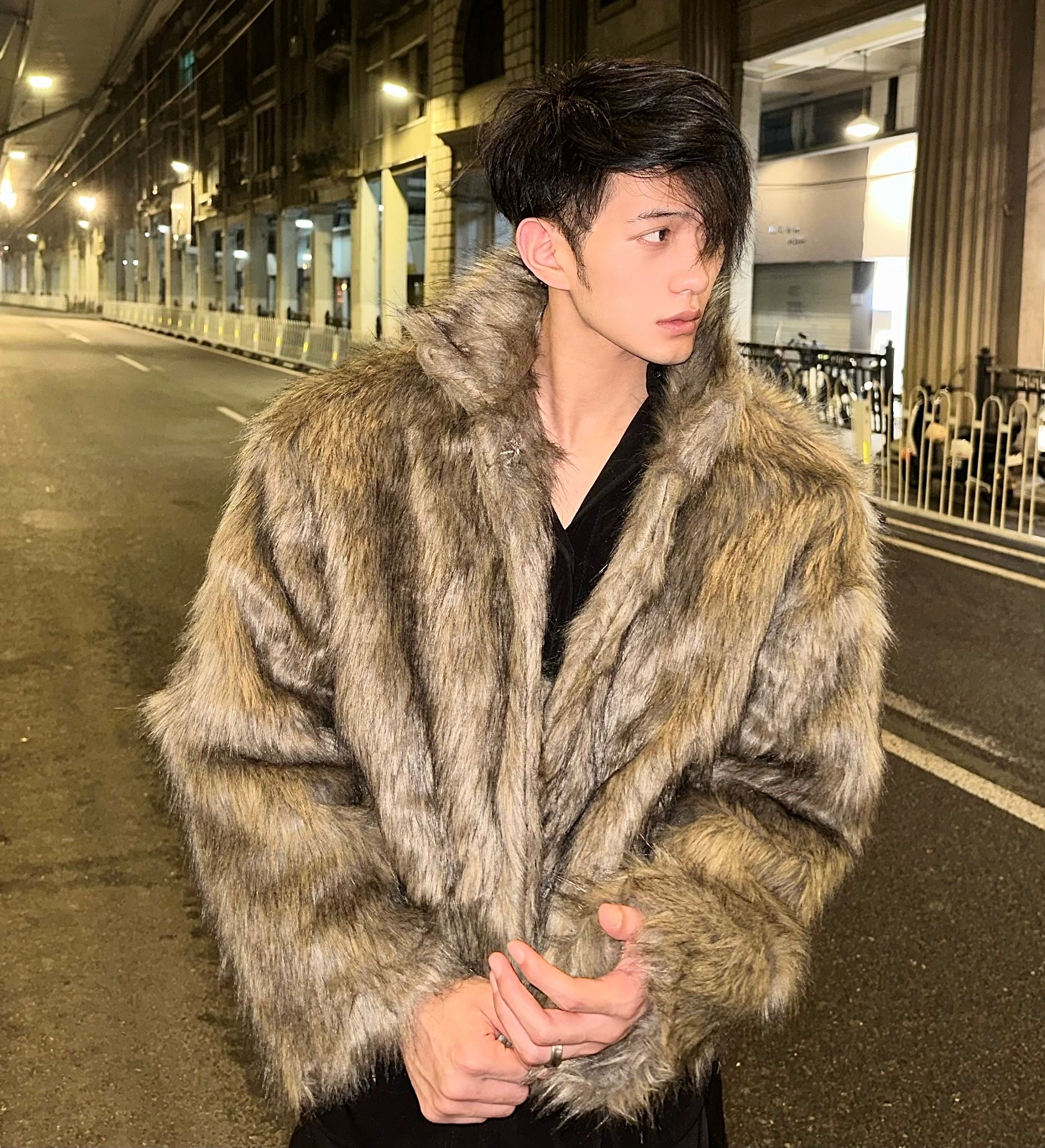 ファー ショートコート ミンク調 ジャケット 韓国 2色 hr6090