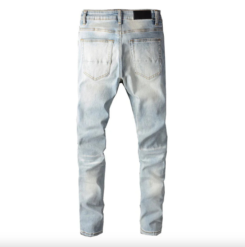 【STWEAR】大人気♪ UKドリル SKYER ダメージクリスタルジーンズ