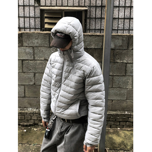 ★韓国人気★ESSU★PREMIUM DIAGONAL ZIPPER HOODED PADDING