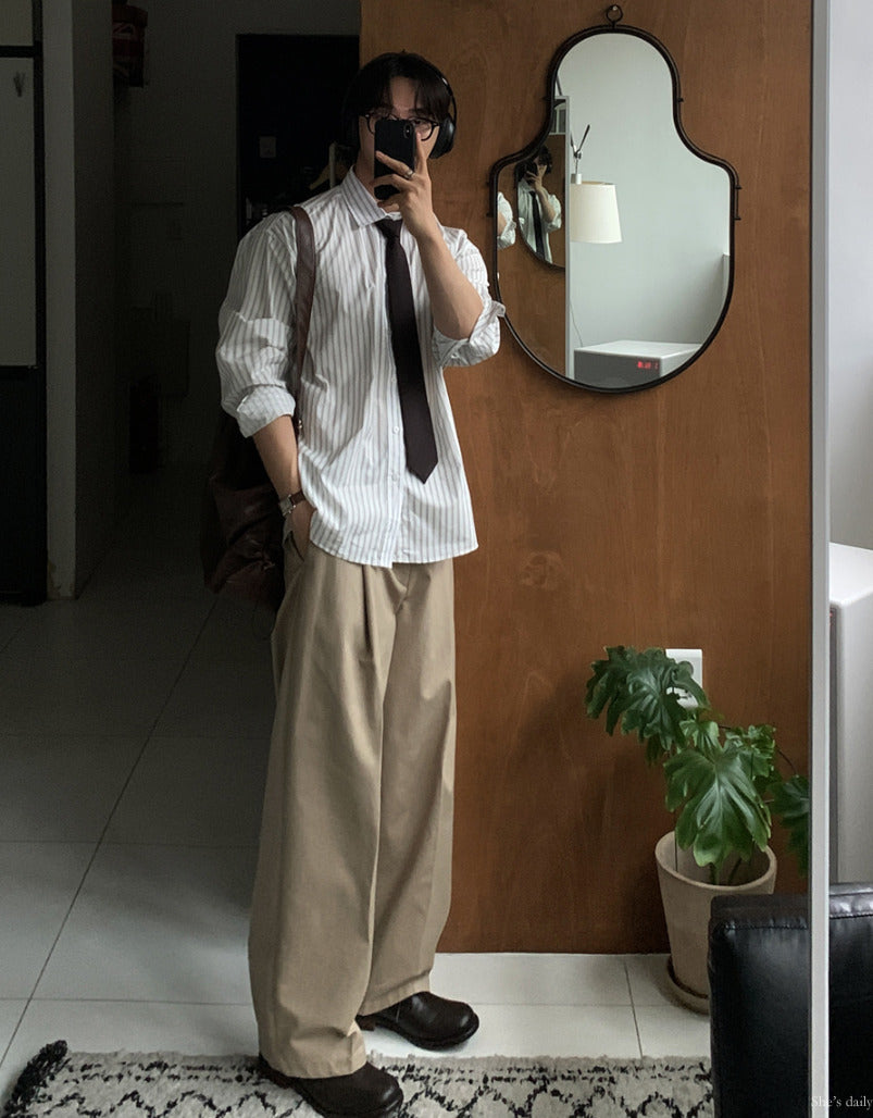 【LOOKPLE】Back Banding Cotton One Tuck Wide Pants ★