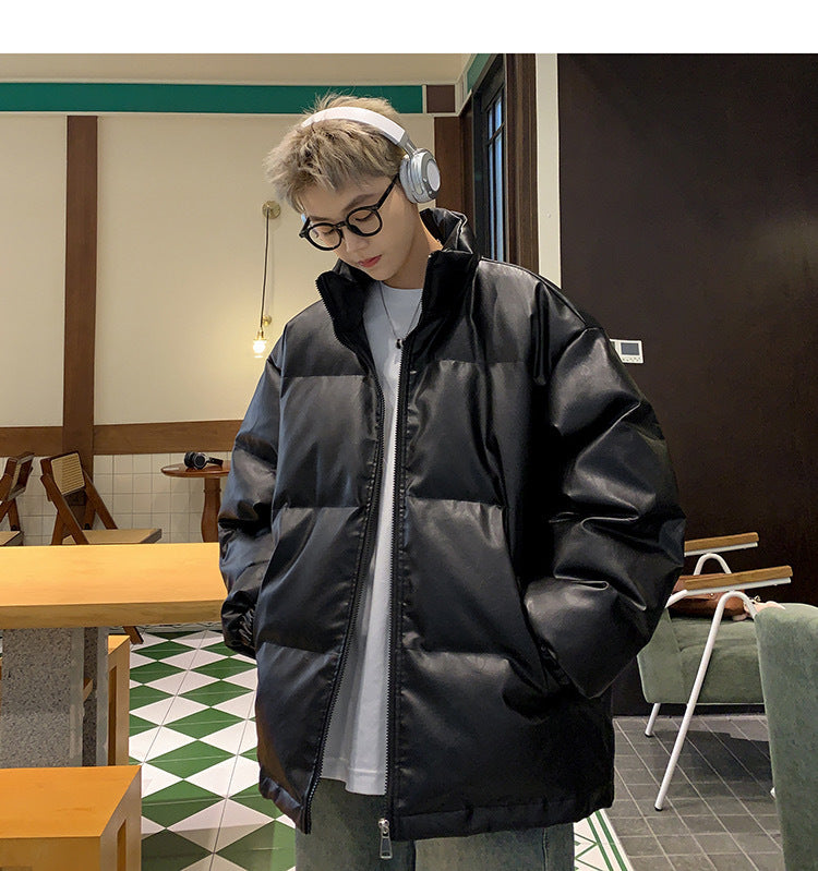 メンズ無地PUレザーダウンジャケットアウター冬