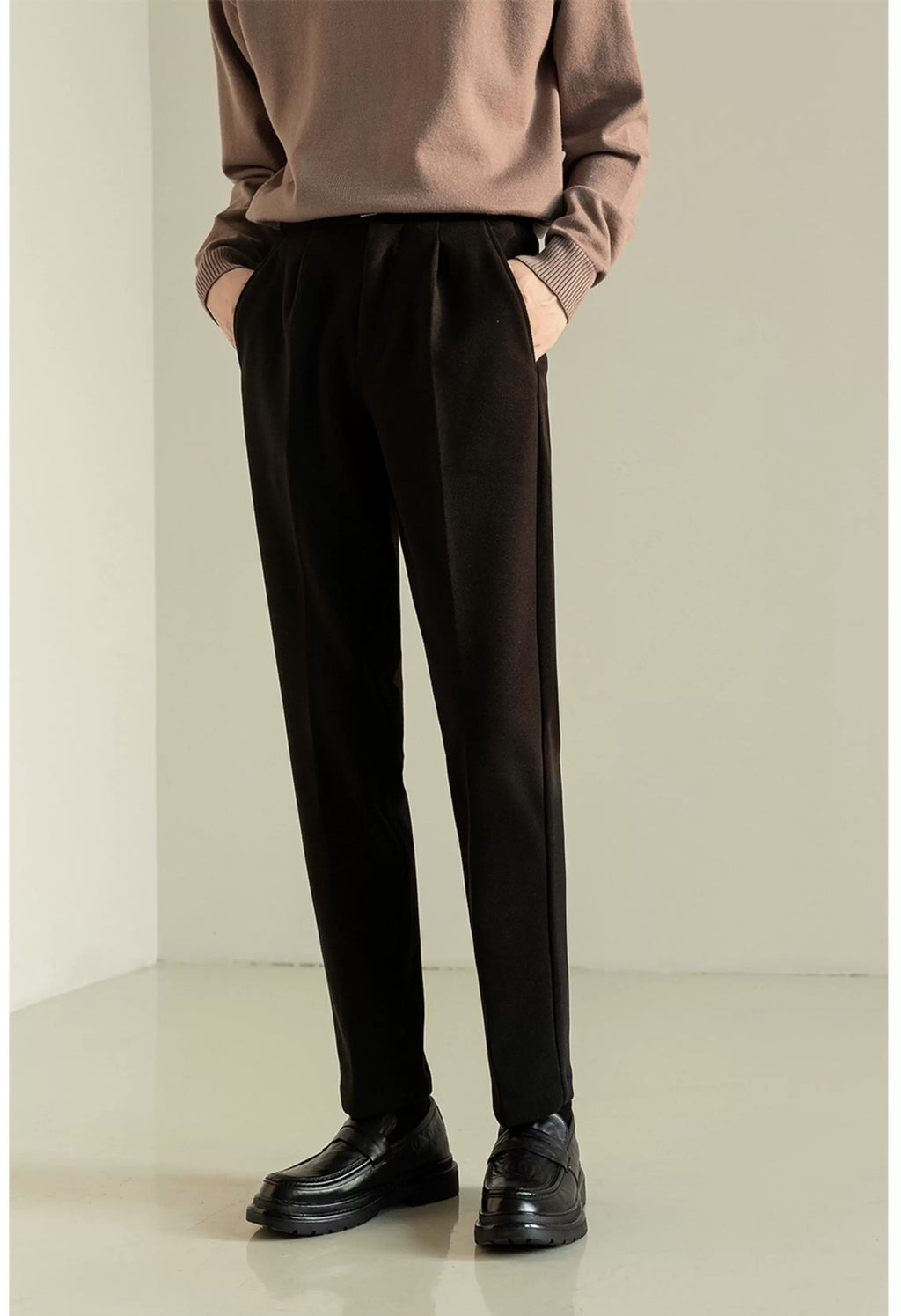 メンズ無地ラシャスラックスロングパンツ秋冬おしゃれ