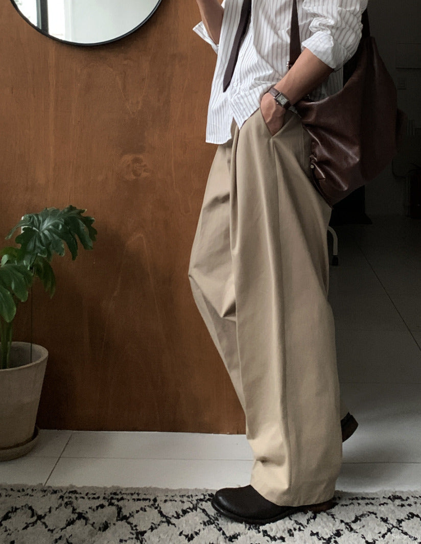 【LOOKPLE】Back Banding Cotton One Tuck Wide Pants ★