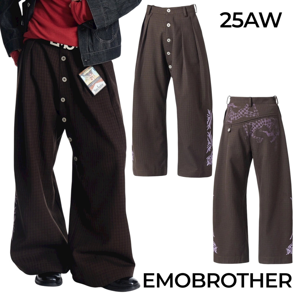 国内未入荷 EMOBROTHER - 25AW Check-jacquard Wide Leg Trouser
