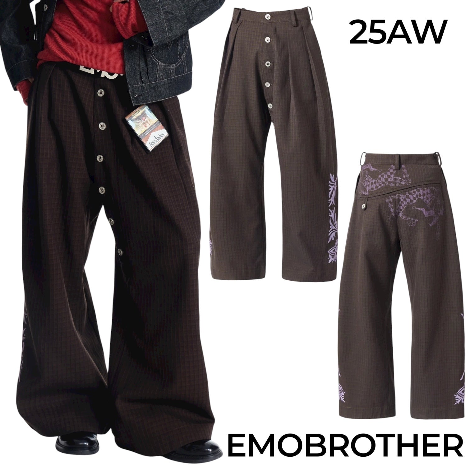 国内未入荷 EMOBROTHER - 25AW Check-jacquard Wide Leg Trouser