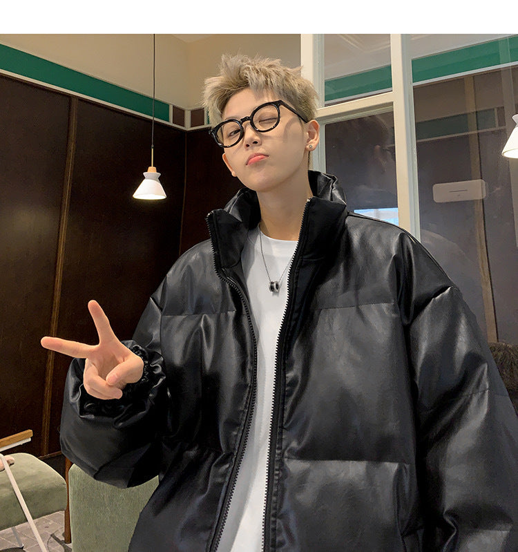 メンズ無地PUレザーダウンジャケットアウター冬